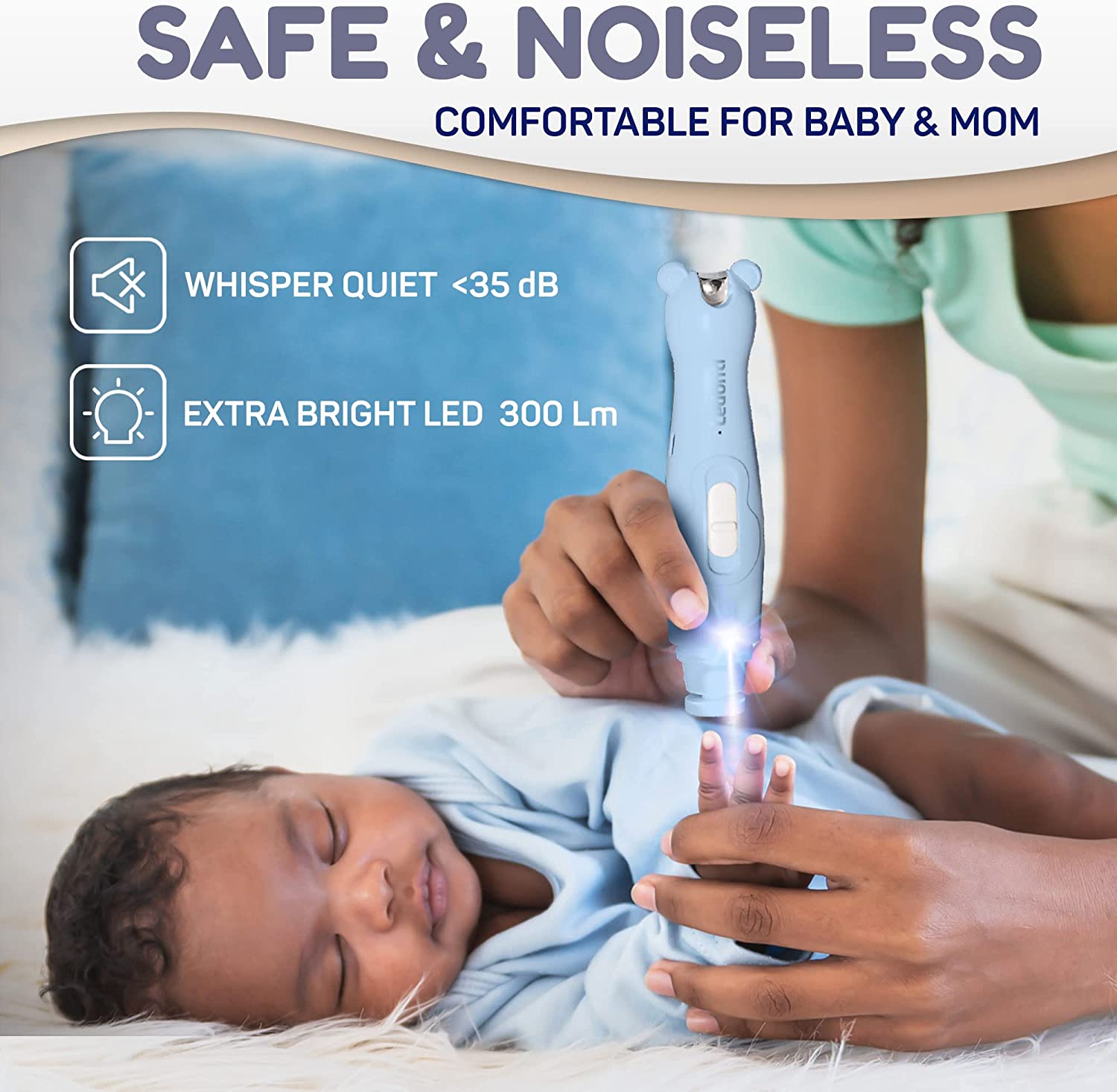 Rechargeable Baby Nail Clippers - Baby Nail Trimmer Electric w/Led Light for Newborn, Infant, Toddler, Kids - Baby Manicure Fingernail Care Set w/Scissors - Baby Essentials Must Haves Grinder Cutter - Image 3
